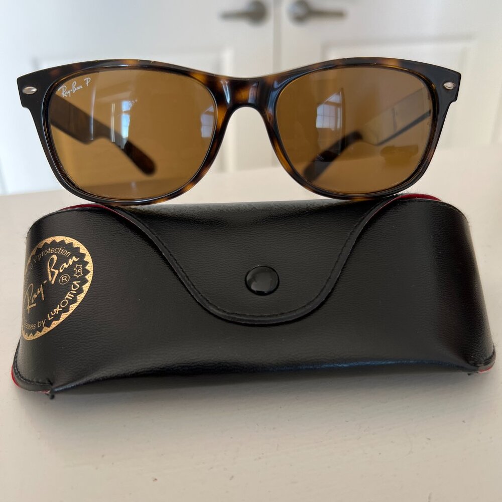 RAY-BAN "New Wayfarer" Classic Polarized Sunglasses - Size 55-18 - Brown -  EUC